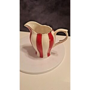 Grace's Teaware Porcelain Creamer - Red White Stripes With Gold Trim